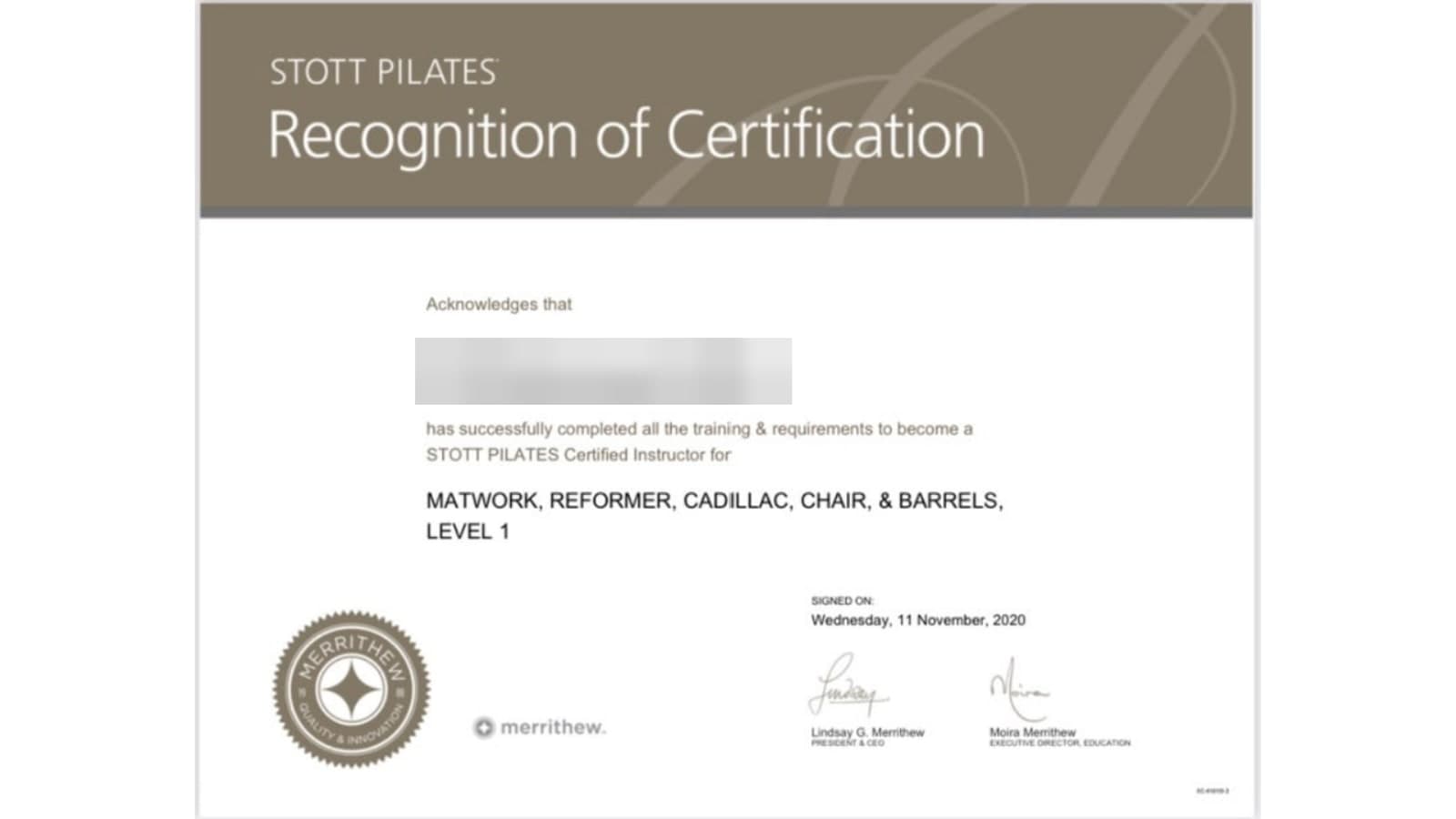 캐나다 STOTT PILATES 지도자 자격